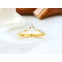 14K Yellow Gold Crown Contour Ring with Marquise and Round Diamonds - 0.33 Carat Total Diamond Weight - Royal Jewelry