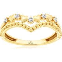 14K Yellow Gold Crown-Inspired Heart Band Ring with Prong-Set Round Diamonds - 0.10 Carat Total Diamond Weight - Royal Jewelry