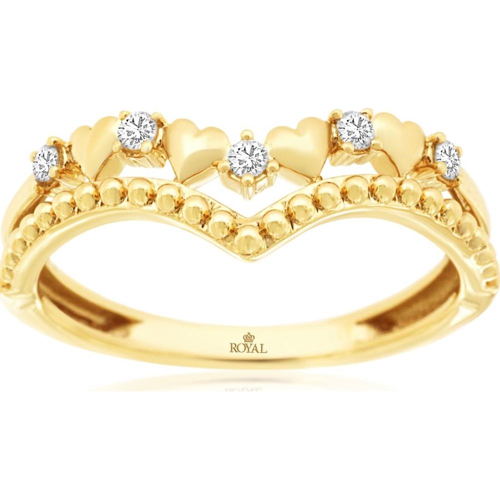 14K Yellow Gold Crown-Inspired Heart Band Ring with Prong-Set Round Diamonds - 0.10 Carat Total Diamond Weight - Royal Jewelry