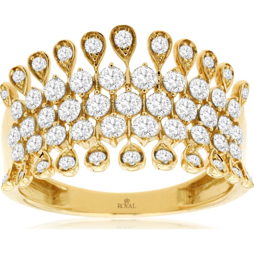14K Yellow Gold Crown-Style Diamond Statement Ring with Round Diamonds - 1.00 Carat Total Diamond Weight - Royal Jewelry
