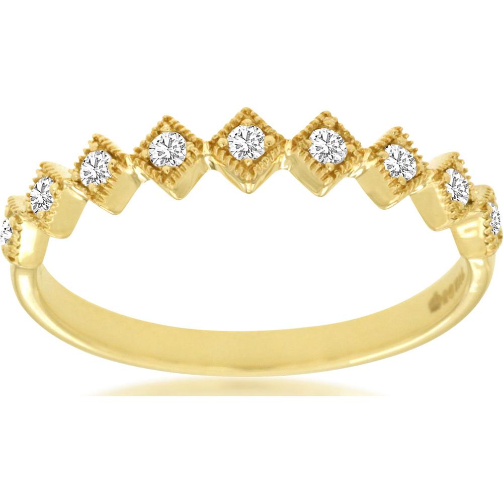 14K Yellow Gold Crown-Style Diamond Wedding Band with Round Diamonds and Milgrain Detail - 0.15 Carat Total Diamond Weight - Royal Jewelry