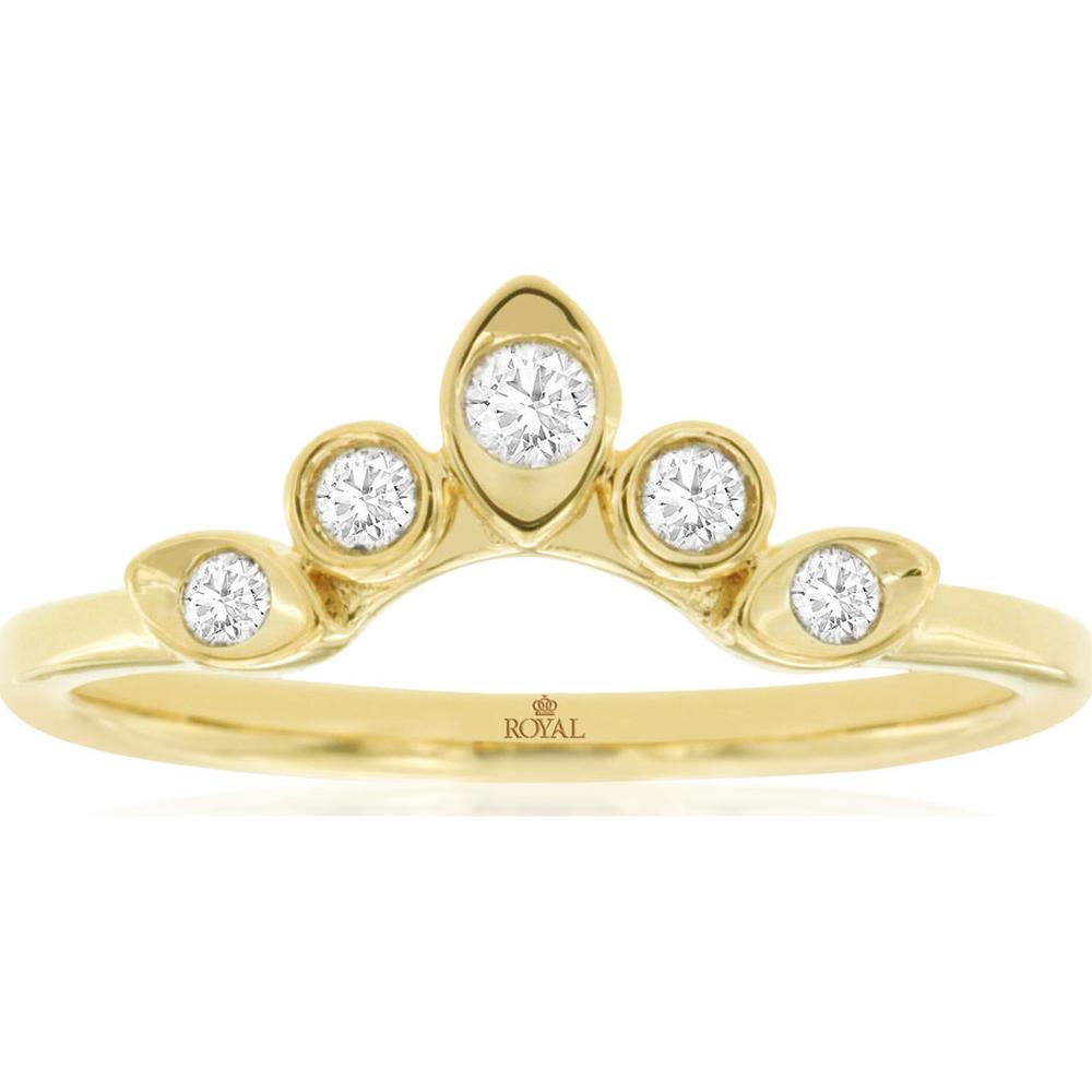 14K Yellow Gold Crown Style Ring with Bezel Set Round Diamonds - 0.15 Carat Total Diamond Weight - Royal Jewelry