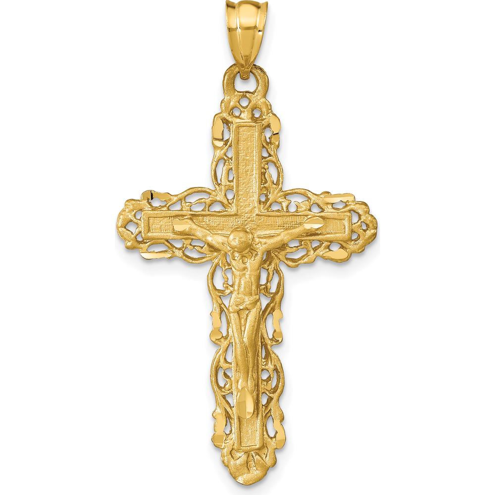 14K Yellow Gold Crucifix Charm with Intricate Detailing - 42mm Length by Oro Pregiato