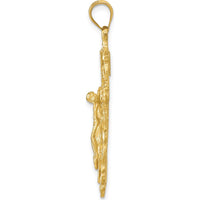 14K Yellow Gold Crucifix Charm with Intricate Detailing - 42mm Length by Oro Pregiato