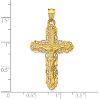14K Yellow Gold Crucifix Charm with Intricate Detailing - 42mm Length by Oro Pregiato