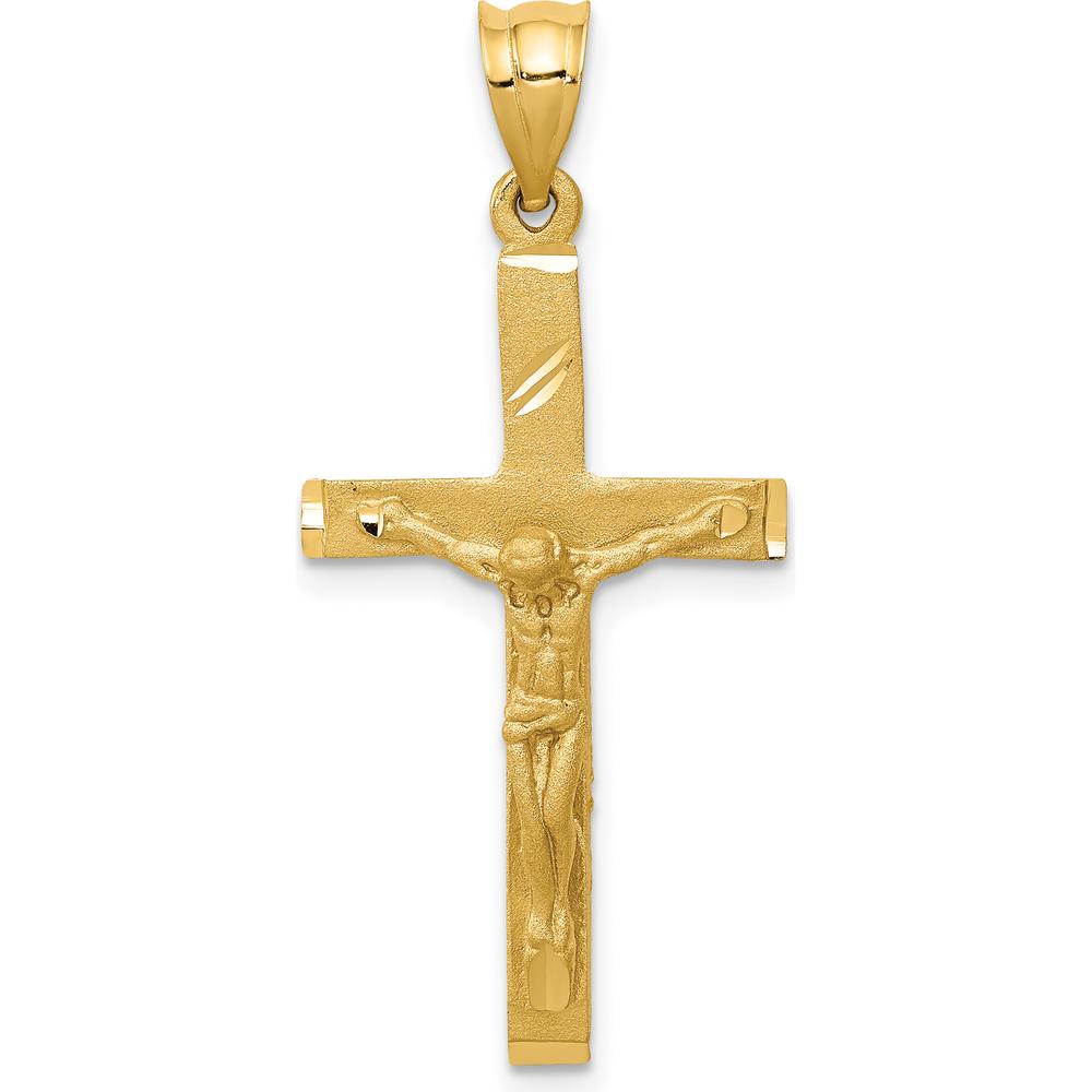 14K Yellow Gold Crucifix Pendant with Diamond-Cut Texture - Solid Gold Faith Pendant by Oro Pregiato
