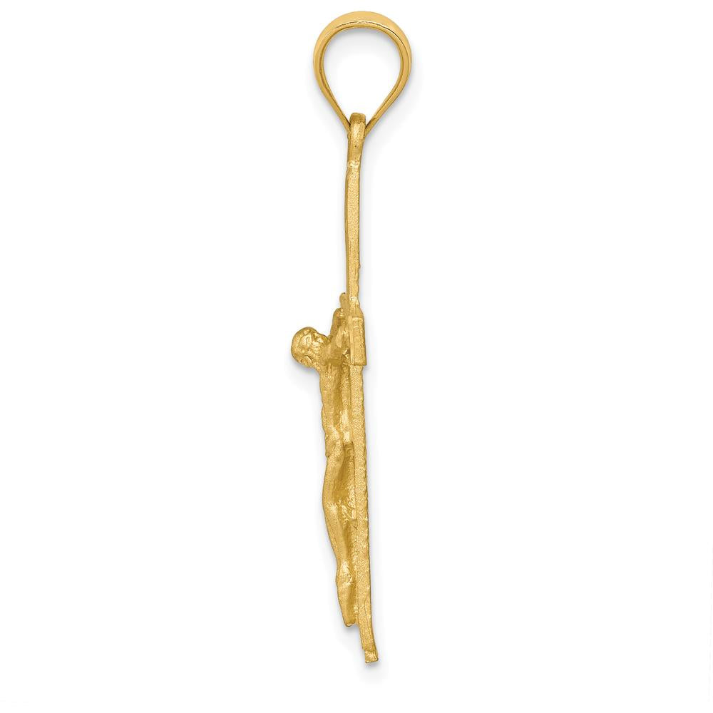 14K Yellow Gold Crucifix Pendant with Diamond-Cut Texture - Solid Gold Faith Pendant by Oro Pregiato