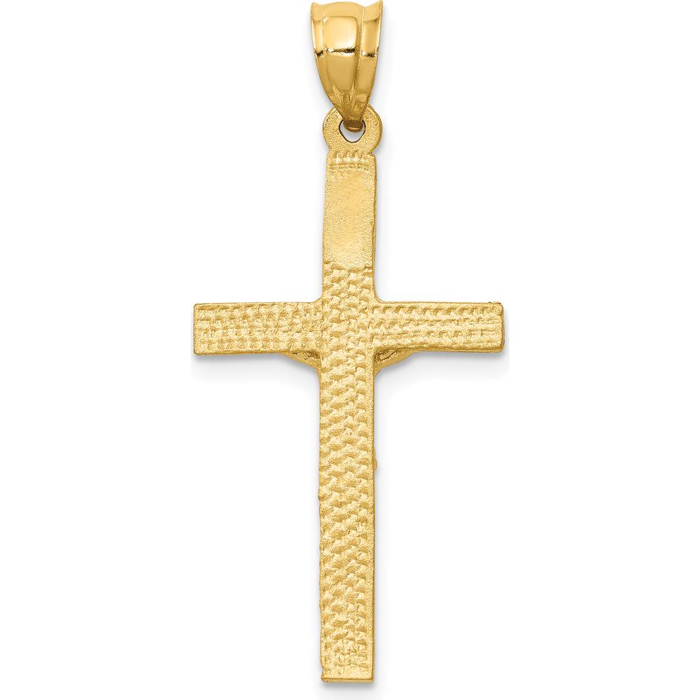14K Yellow Gold Crucifix Pendant with Diamond-Cut Texture - Solid Gold Faith Pendant by Oro Pregiato