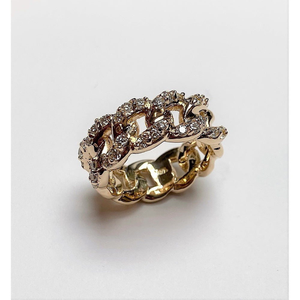 14K Yellow Gold Cuban Link Anniversary Band with Pavé Set Round Diamonds - 0.71 Carat Total Diamond Weight by Auriventus