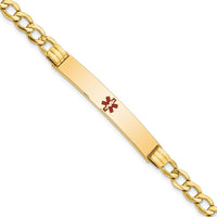 14K Yellow Gold Cuban Link Medical Alert Bracelet with Red Enamel Charm - 7" by Oro Pregiato