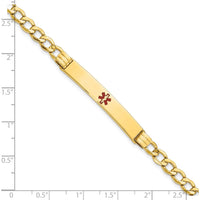 14K Yellow Gold Cuban Link Medical Alert Bracelet with Red Enamel Charm - 7" by Oro Pregiato