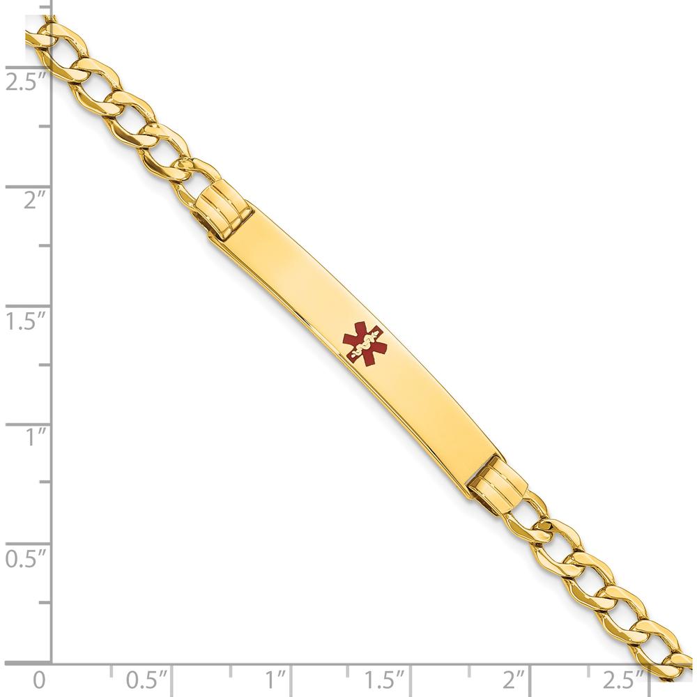 14K Yellow Gold Cuban Link Medical Alert Bracelet with Red Enamel Charm - 7" by Oro Pregiato