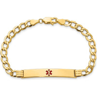 14K Yellow Gold Cuban Link Medical Alert Bracelet with Red Enamel Charm - 7" by Oro Pregiato