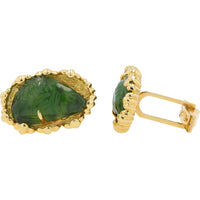 14K Yellow Gold Cufflinks with Carved Green Jade Fish Motif