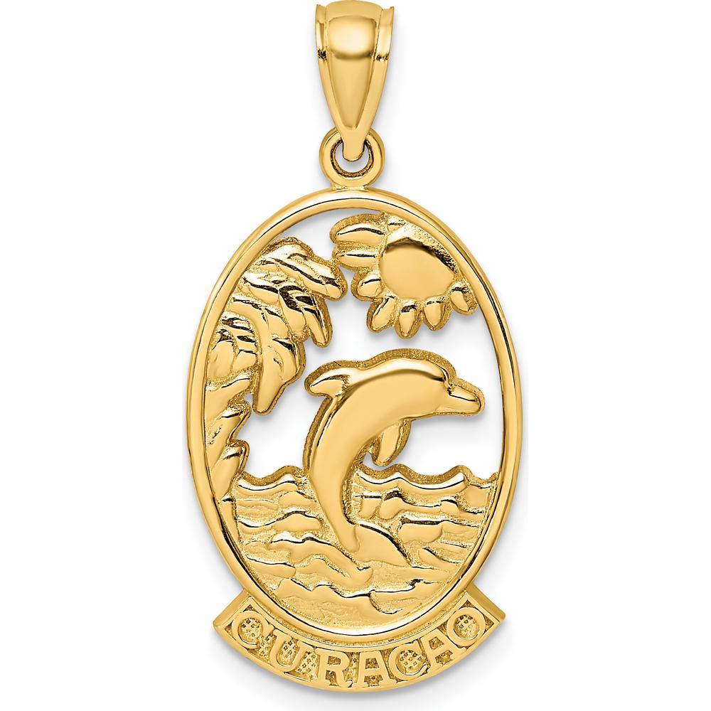 14K Yellow Gold Curacao Dolphin Sunset Pendant Charm by Oro Pregiato