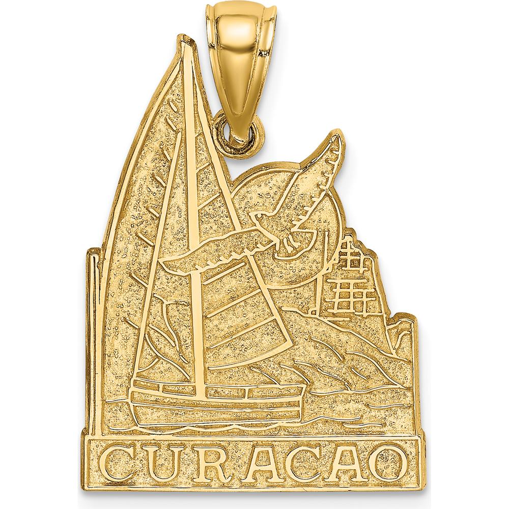 14K Yellow Gold Curacao Sailboat and Seagull Charm Pendant - 30.5mm by Oro Pregiato