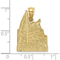 14K Yellow Gold Curacao Sailboat and Seagull Charm Pendant - 30.5mm by Oro Pregiato