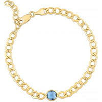 14K Yellow Gold Curb Chain Bracelet with 6mm Round Blue Topaz and Lobster Clasp - 7.25" by Orozza Fine Jewelry