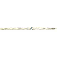 14K Yellow Gold Curb Chain Bracelet with 6mm Round Blue Topaz and Lobster Clasp - 7.25" by Orozza Fine Jewelry