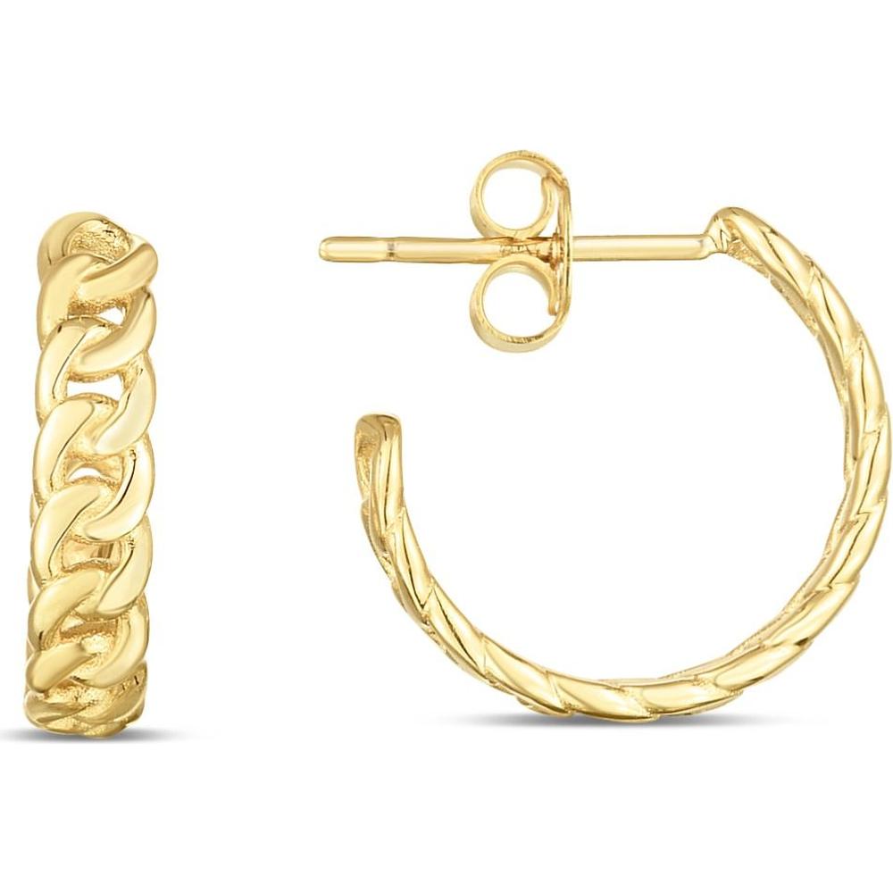 14K Yellow Gold Curb Chain Medium Hoop Earrings with Polished Finish and Push-Back Clasp by Orozza Fine Jewelry
