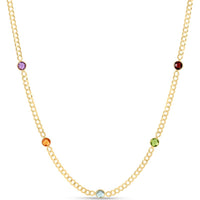 14K Yellow Gold Curb Chain Necklace with 4mm Briolette Amethyst, Citrine, Garnet, Peridot, and Blue Topaz Gemstones - 17" by Orozza Fine Jewelry