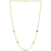 14K Yellow Gold Curb Chain Necklace with 4mm Briolette Amethyst, Citrine, Garnet, Peridot, and Blue Topaz Gemstones - 17" by Orozza Fine Jewelry