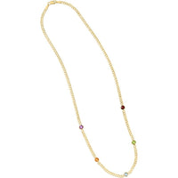 14K Yellow Gold Curb Chain Necklace with 4mm Briolette Amethyst, Citrine, Garnet, Peridot, and Blue Topaz Gemstones - 17" by Orozza Fine Jewelry