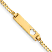 14K Yellow Gold Curb Link Baby/Child ID Bracelet with Engravable Heart Plate - 6" Length by Oro Pregiato