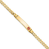 14K Yellow Gold Curb Link Bracelet with Off-Center Red Enamel Medical Alert Plate - 8" by Oro Pregiato