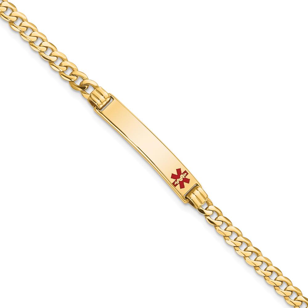14K Yellow Gold Curb Link Bracelet with Off-Center Red Enamel Medical Alert Plate - 8" by Oro Pregiato