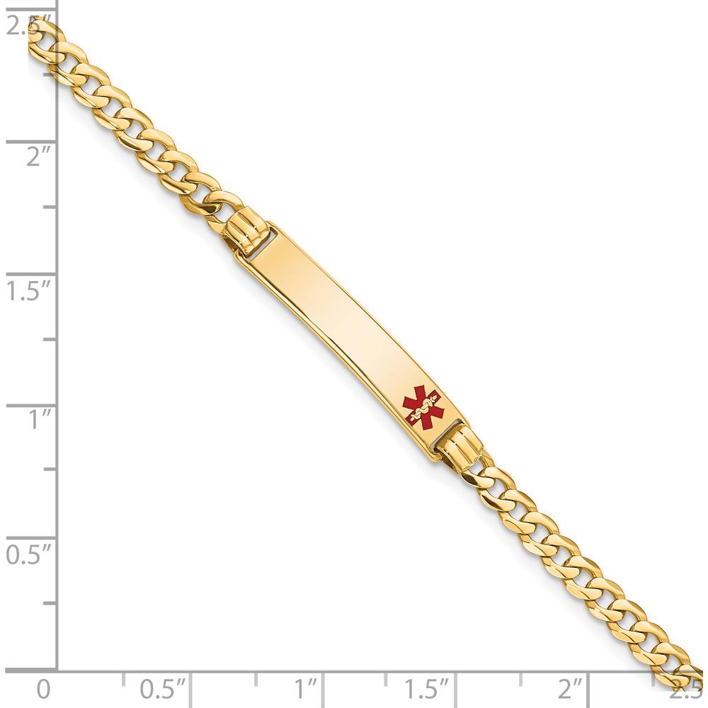 14K Yellow Gold Curb Link Bracelet with Off-Center Red Enamel Medical Alert Plate - 8" by Oro Pregiato