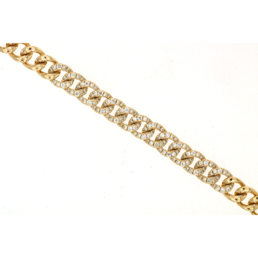 14K Yellow Gold Curb Link Bracelet with Pavé-Set Round Diamonds - 0.37 Carat Total Diamond Weight - Royal Jewelry