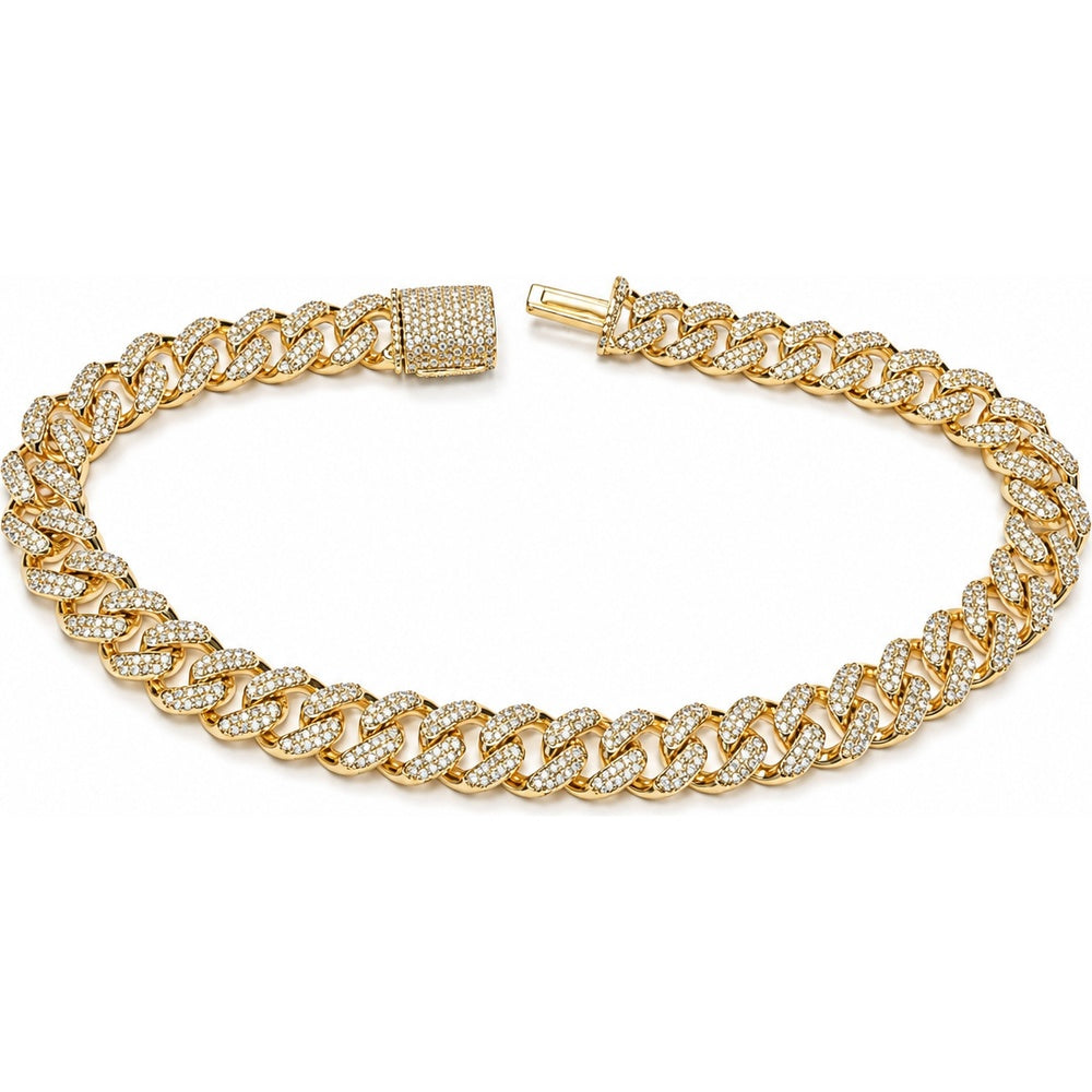 14K Yellow Gold Curb Link Bracelet with Pavé Set Round Diamonds - 1.60 Carat Total Diamond Weight by Auriventus