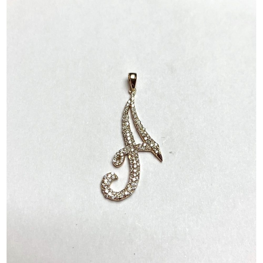 14K Yellow Gold Cursive Script Initial Pendant with Prong-Set Round Diamonds - 0.51 Carat Total Diamond Weight by Auriventus