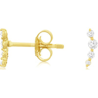 14K Yellow Gold Curved Bar Diamond Earrings with Round Cut Prong Set Stones - 0.10 Carat Total Weight - Royal Jewelry
