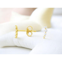 14K Yellow Gold Curved Bar Diamond Earrings with Round Cut Prong Set Stones - 0.10 Carat Total Weight - Royal Jewelry