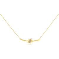 14K Yellow Gold Curved Bar Necklace with Sliding Diamond Accent Ring - 0.07 Carat Total Diamond Weight - Royal Jewelry