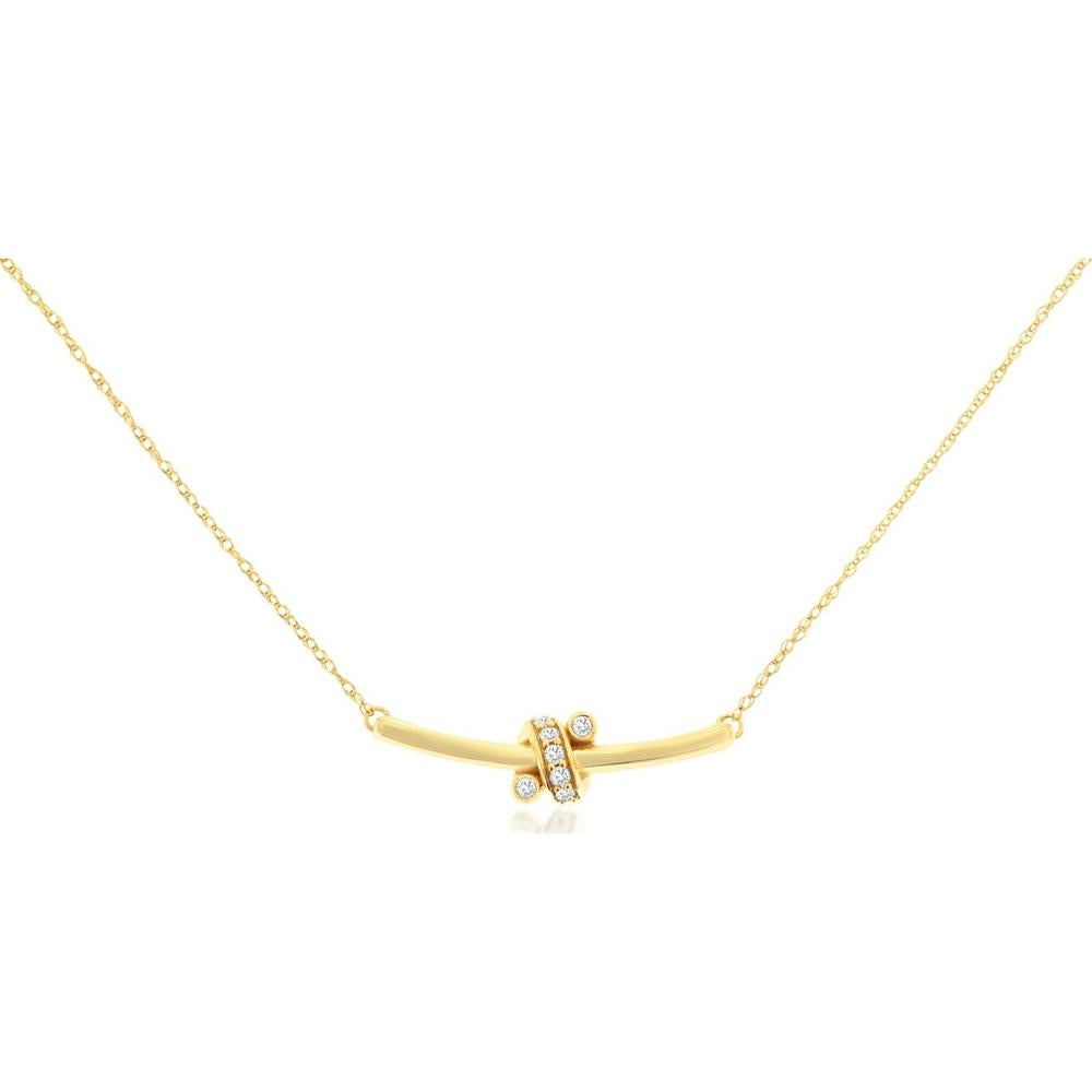 14K Yellow Gold Curved Bar Necklace with Sliding Diamond Accent Ring - 0.07 Carat Total Diamond Weight - Royal Jewelry