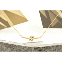 14K Yellow Gold Curved Bar Necklace with Sliding Diamond Accent Ring - 0.07 Carat Total Diamond Weight - Royal Jewelry