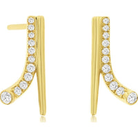 14K Yellow Gold Curved Bar Stud Earrings with Round Diamonds - 0.18 Carat Total Diamond Weight - Royal Jewelry