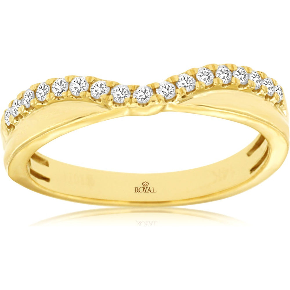 14K Yellow Gold Curved Contour Diamond Wedding Band with Prong Set Round Brilliant Diamonds - 0.19 Carat Total Diamond Weight - Royal Jewelry