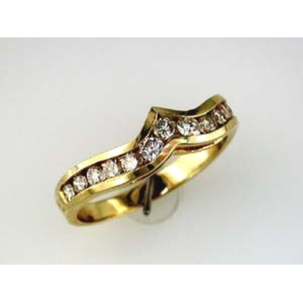 14K Yellow Gold Curved Contour Wedding Band with Channel-Set Round Diamonds - 0.60 Carat Total Diamond Weight - Royal Jewelry