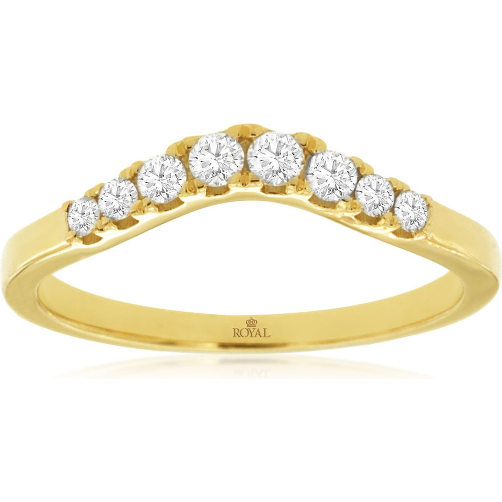 14K Yellow Gold Curved Contour Wedding Band with Graduating Prong-Set Round Diamonds - 0.24 Carat Total Diamond Weight - Royal Jewelry