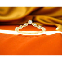 14K Yellow Gold Curved Contour Wedding Band with Milgrain-Edge Round Diamonds - 0.10 Carat Total Diamond Weight - Royal Jewelry