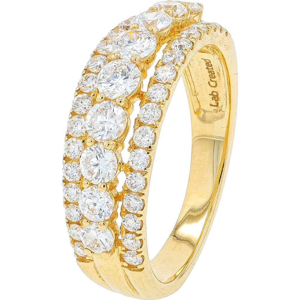 14K Yellow Gold Curved Diamond Band with Three-Row Round Lab-Grown Diamonds - 1.25 Carat Total Diamond Weight