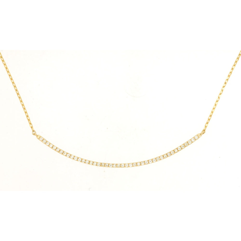 14K Yellow Gold Curved Diamond Bar Necklace with Pavé Set Round Diamonds - 0.25 Carat Total Diamond Weight - Royal Jewelry