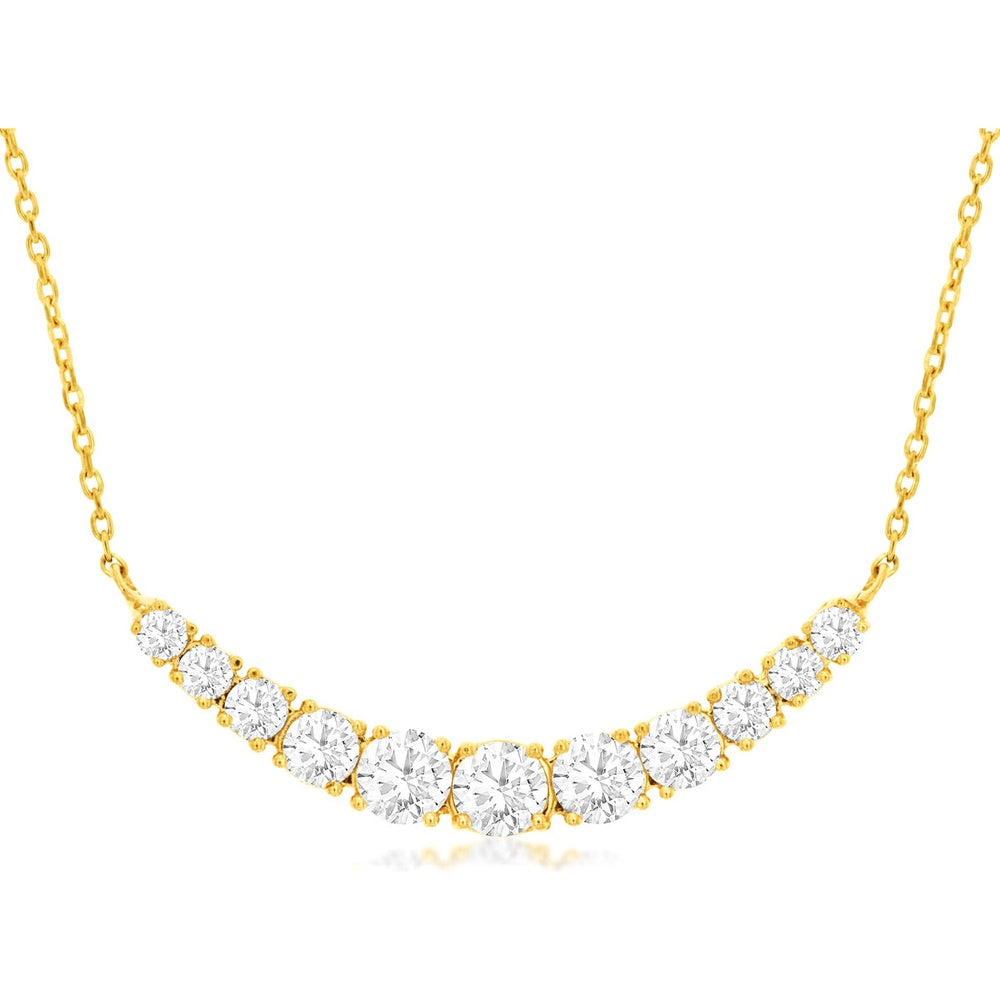 14K Yellow Gold Curved Diamond Bar Necklace with Prong Set Round Brilliant Diamonds - 1.00 Carat Total Diamond Weight - Royal Jewelry