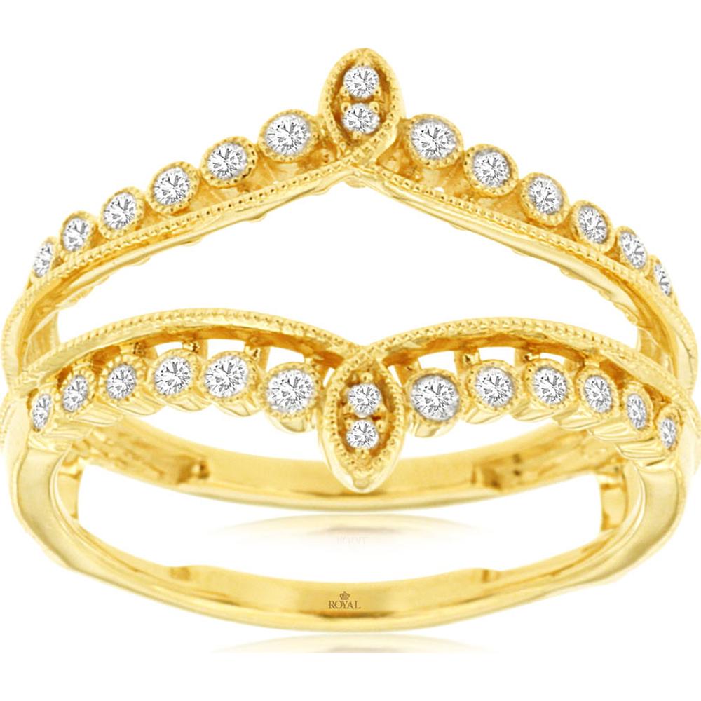 14K Yellow Gold Curved Diamond Insert Ring with Marquise Motif and Round Diamond Accents - 0.25 Carat Total Diamond Weight - Royal Jewelry