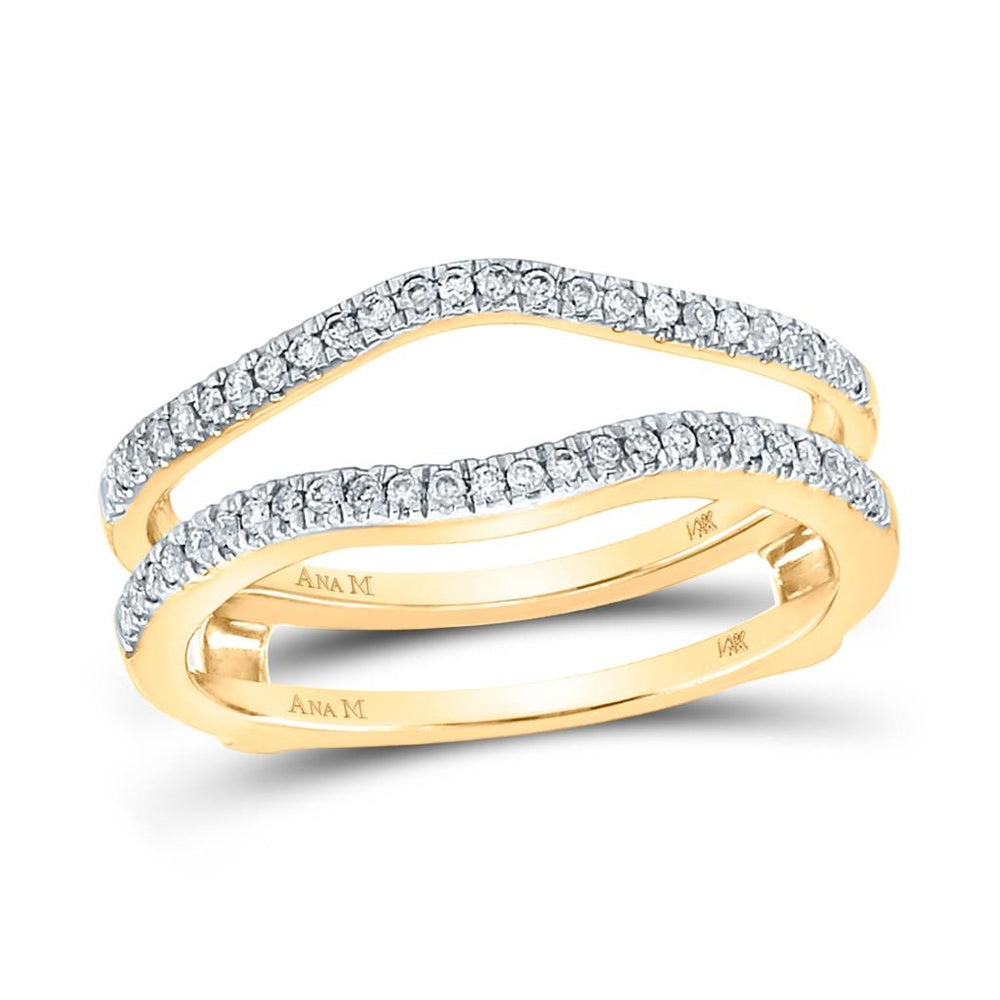 14K Yellow Gold Curved Diamond Ring Guard Wrap and Solitaire Enhancer with Pavé-Set Round Natural Diamonds - 1/4 Carat Total Diamond Weight