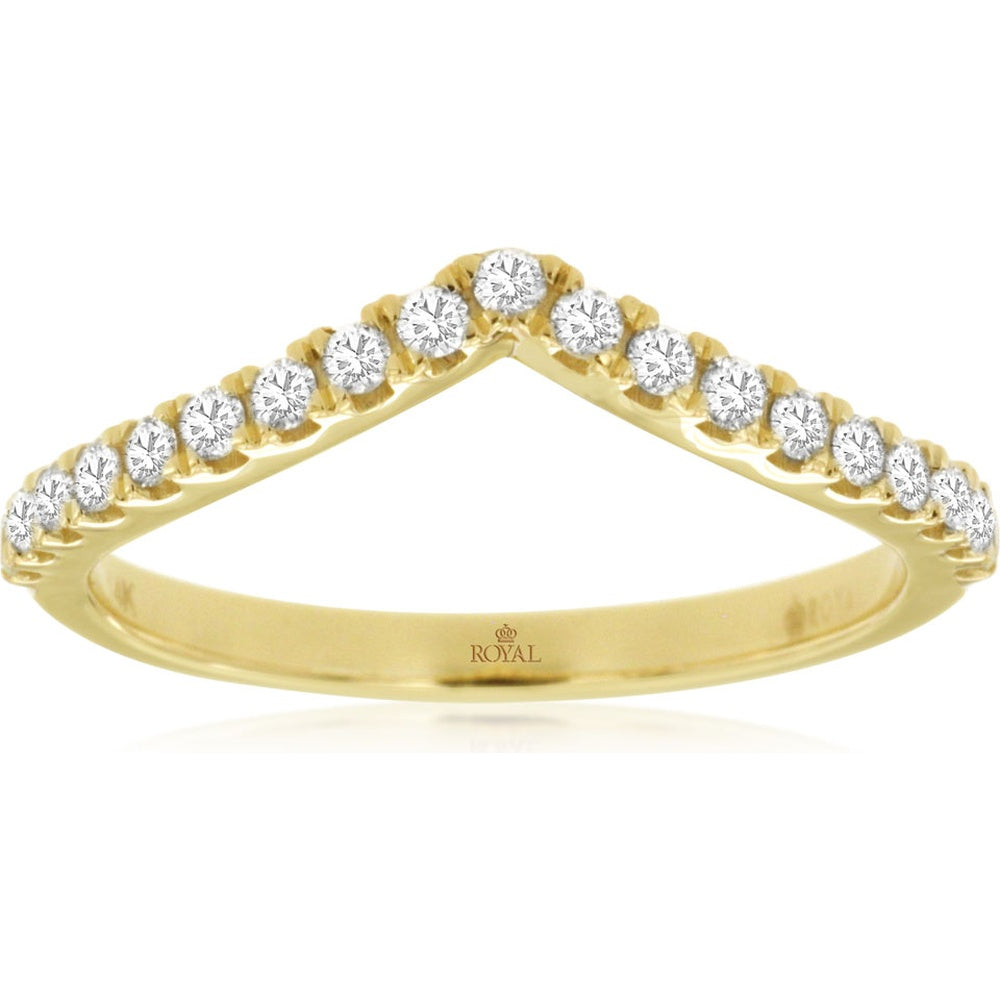 14K Yellow Gold Curved Diamond Wedding Band with Prong Set Round Brilliant Stones - 0.28 Carat Total Diamond Weight - Royal Jewelry